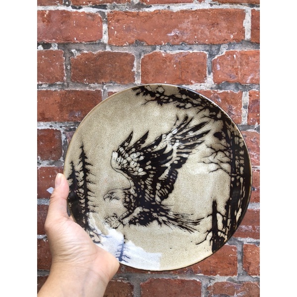 Aomori.青森 老鷹 飛翔 翱翔 動物 圖案 歐式 美式 鄉村風 淺盤 圓盤 陶瓷盤 手繪 拍照道具 擺飾 家飾
