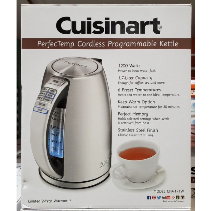 【小如的店】好市多線上代購~Cuisinart 美膳雅 不鏽鋼溫控保溫電茶壺1.7L(CPK-17TW) 110560