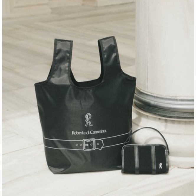 日本Book書籍包 義大利品牌 諾貝達 ROBERTA 兩件組 黑色折疊購物袋 手提包托特包+皮革零錢包 雜誌附錄