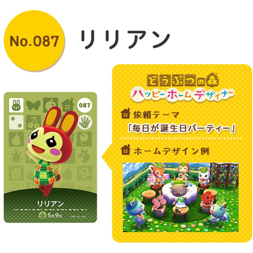 台灣現貨 日版 正版 全新未使用  動物森友會 動物之森 amiibo 卡片 No.087 Bunnie 兔子 莉莉安