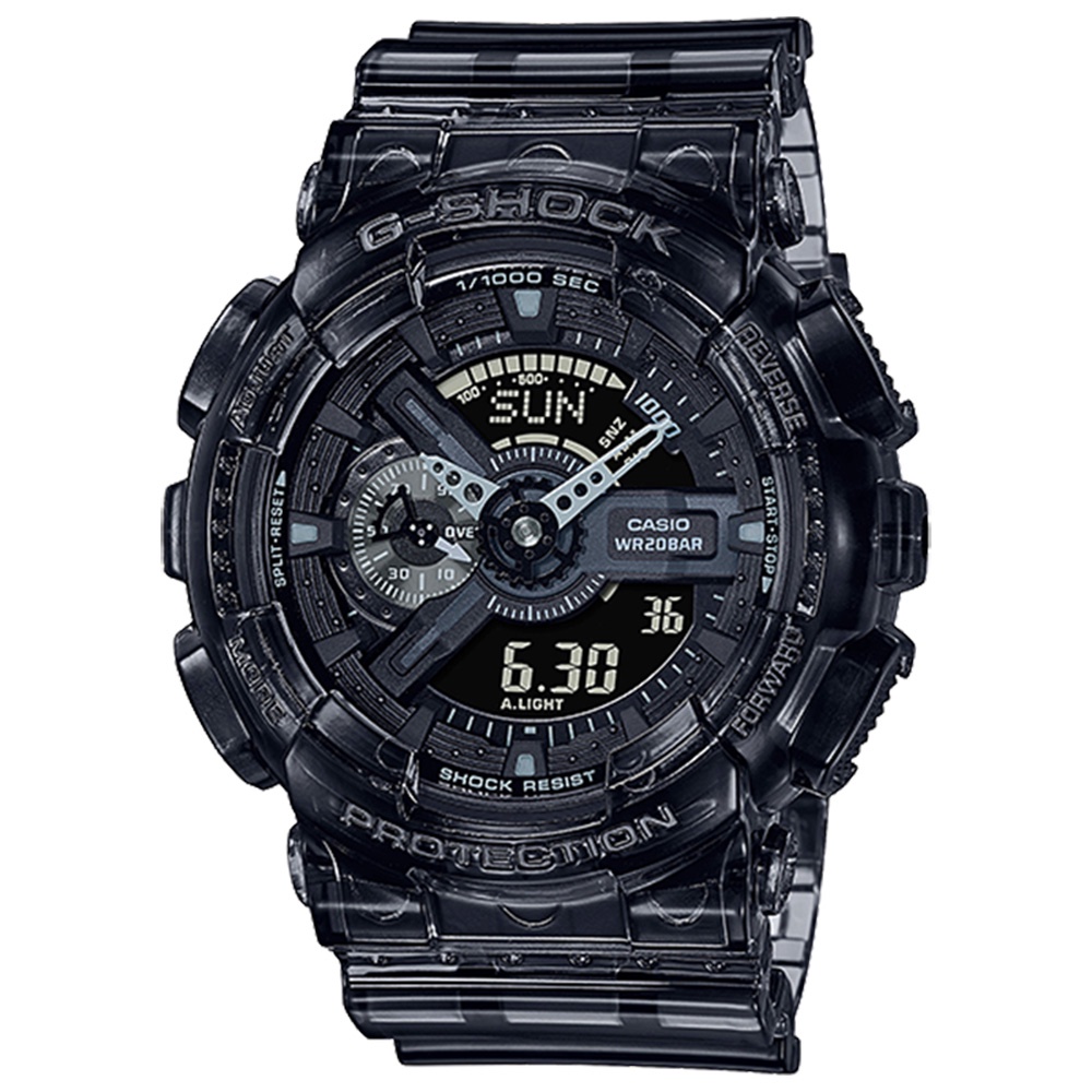 【CASIO】卡西歐 G-SHOCK 半透明系列雙顯手錶 GA-110SKE-8A 台灣卡西歐保固一年