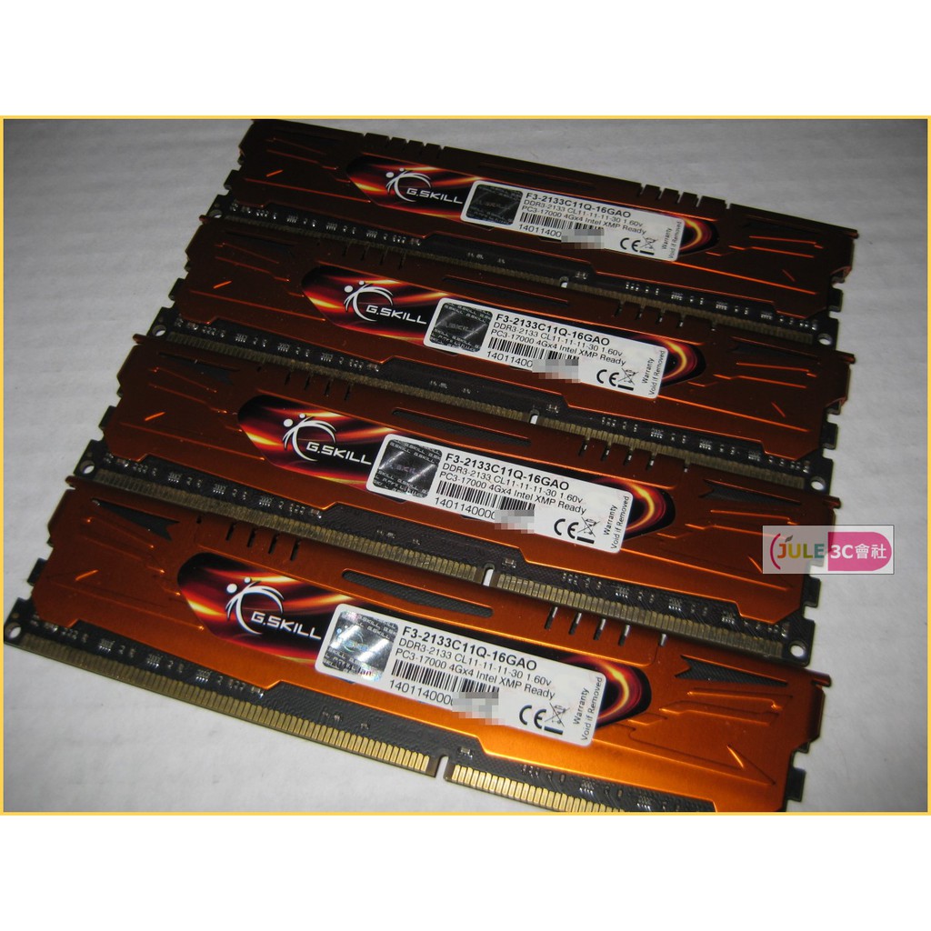 JULE 3C會社-G.SKILL F3-2133C11Q DDR3 2133 16GB 4G X4 四通雙面 記憶體