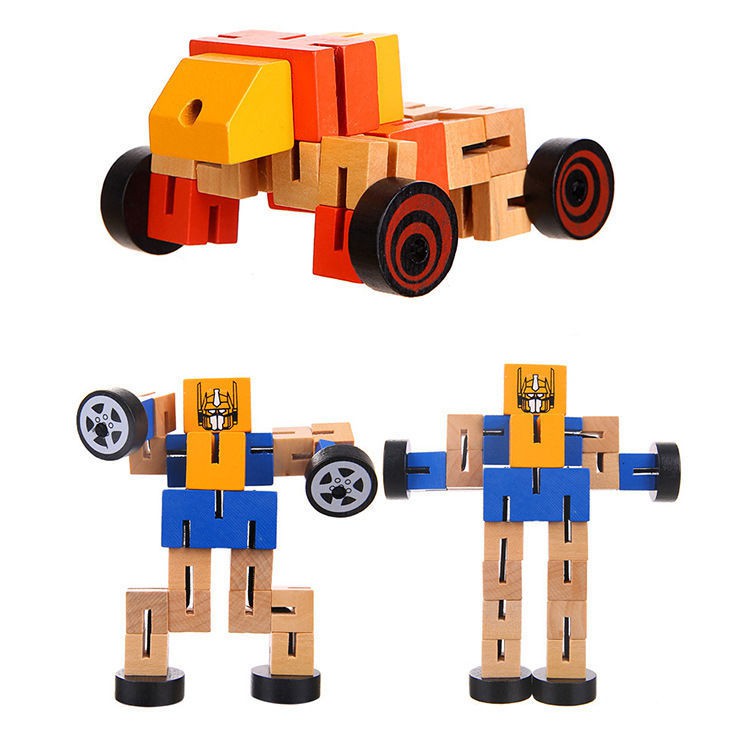 【積木益智類】木制變形機器人金剛魔方木質百變汽車人立體兒童益智木頭積木玩具