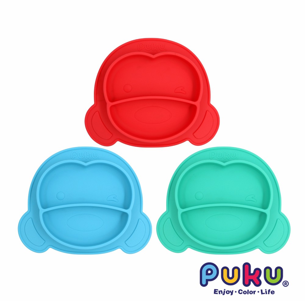 PUKU藍色企鵝 矽膠魔吸餐盤(三色)