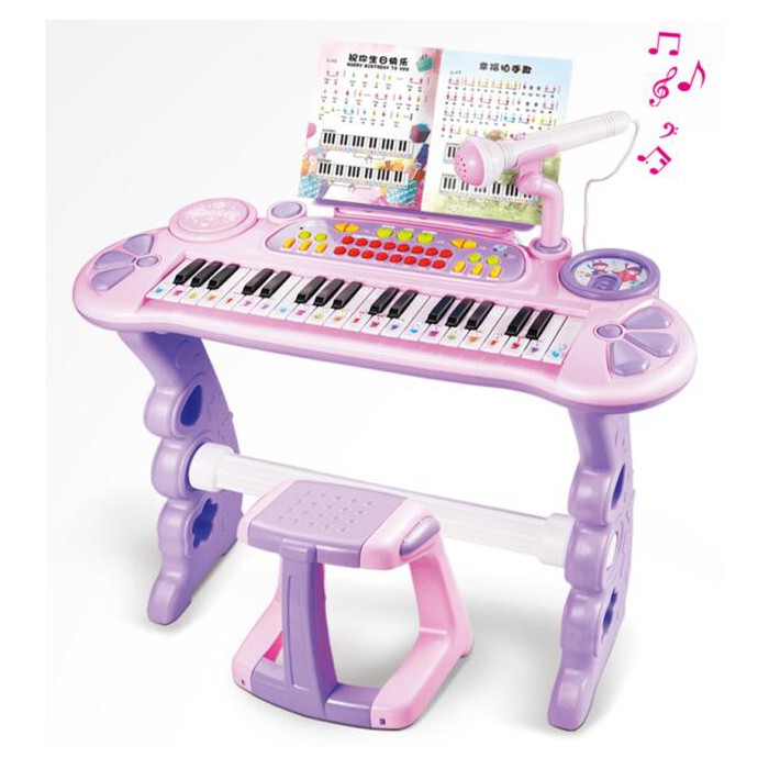 【Hi-toys】藍色仿真37鍵兒童多功能電子琴(附麥克風及琴譜)