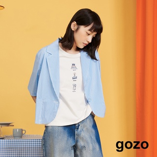 【gozo】俏皮條紋短版西裝外套(藍色_F)｜女裝 修身 百搭