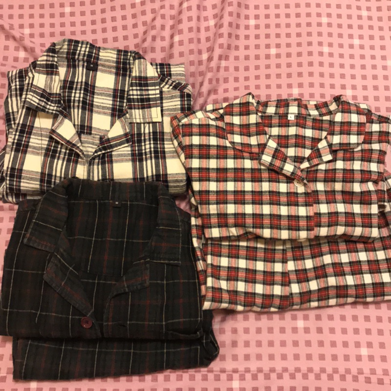 近全新無印良品法蘭絨純棉冬季睡衣家居服男綠格m 男米白格m 女紅白格l 蝦皮購物