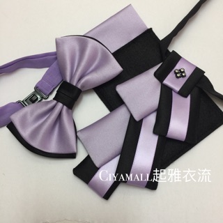 紫色聖誕樹領結 不對稱撞色版 燕尾領結 口袋巾 蝴蝶領結
