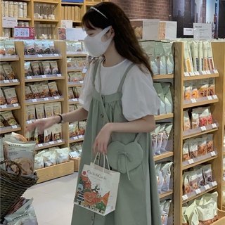夏季新款甜美背帶連衣裙寬鬆中長款顯瘦可愛娃娃裙單件套裝