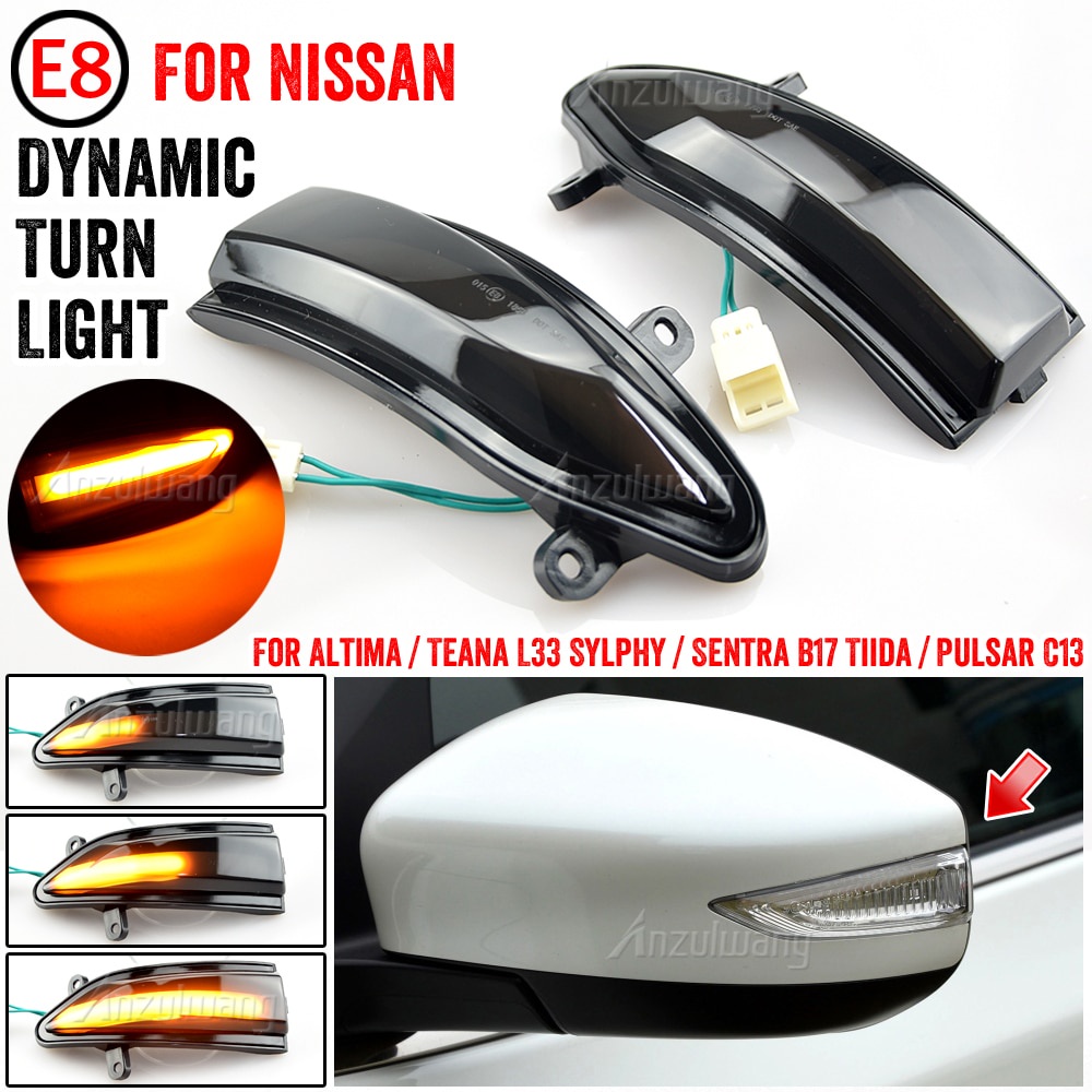 適用於 Nissan Altima Teana L33 Sylphy Sentra LED 動態轉向燈後視鏡閃光燈
