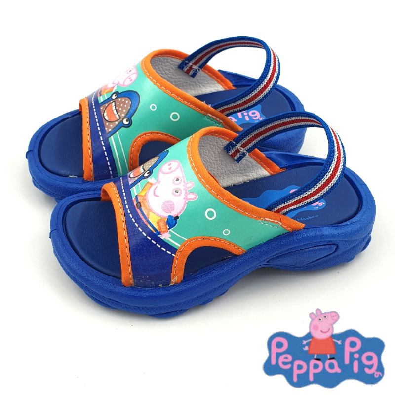 【米蘭鞋都】佩佩豬 Peppa Pig 喬治豬 兒童 附綁帶 拖鞋 止滑 耐磨 台灣製 0100 藍 另有桃色