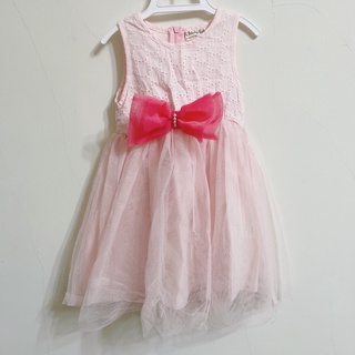 全新女童桃紅珍珠蝴蝶結粉色蕾絲蓬蓬裙洋裝5號/女童/女幼童/女寶