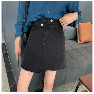 黑S現貨秒出售完不再♥️實拍【JinG】雙扣不對稱下擺抽鬚牛仔褲裙 單寧高腰裙褲 牛仔裙 牛仔短裙 包裙 A字裙 褲裙