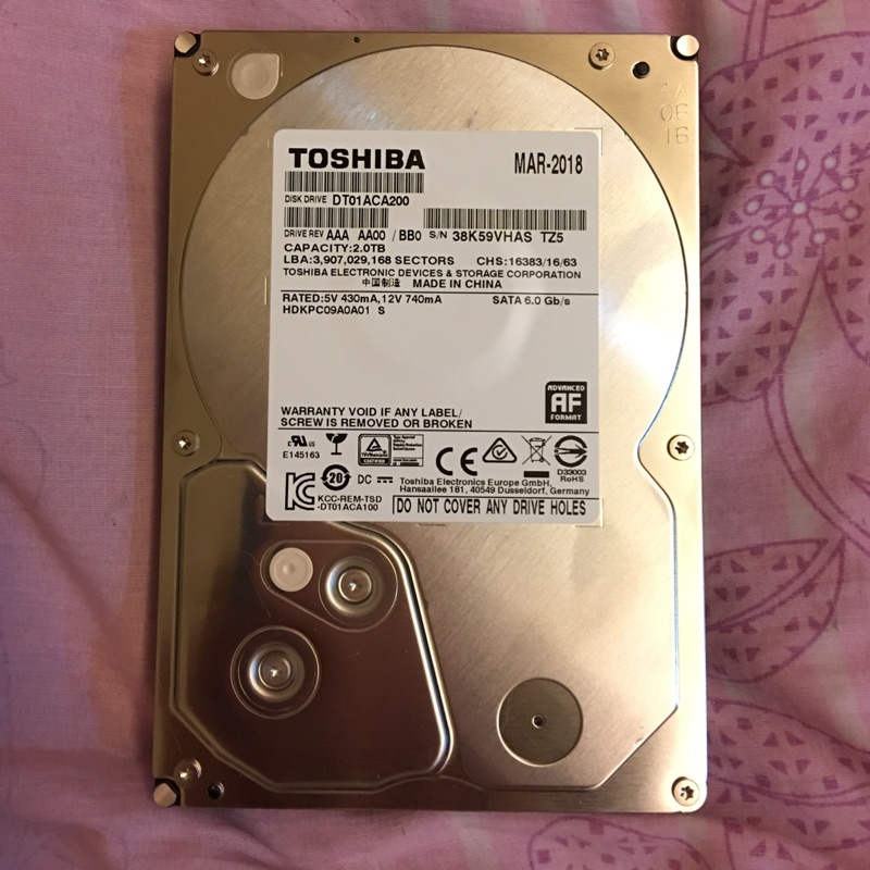 TOSHIBA 3.5吋 2TB 硬碟 DT01ACA200 2018/6/2購買