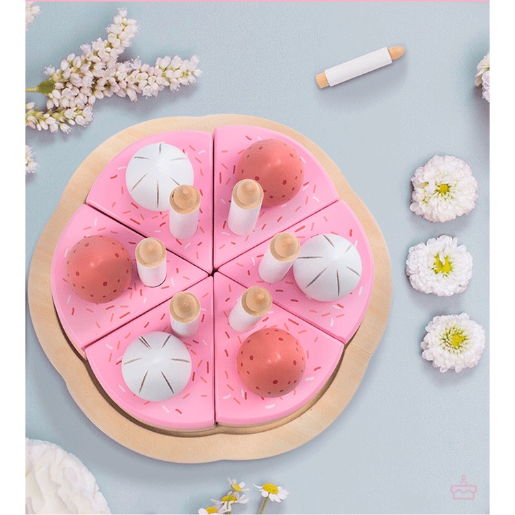 優品王-兒童仿真生日蛋糕 木製粉色蛋糕 木製草莓奶油蛋糕 木質雙層生日蛋糕 木製蛋糕切切樂 粉色下午茶 木製仿真蛋糕
