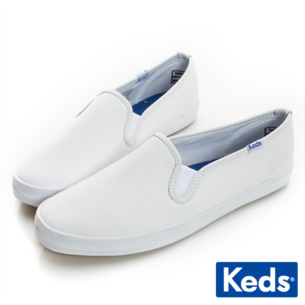 【Keds】CHAMPION SLIP ON 經典皮革休閒小白鞋-白 (9191W110018)