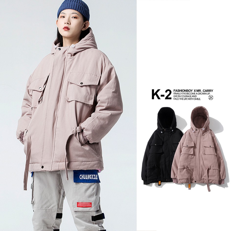 【K-2】簡約時尚 鋪棉 保暖 山系 工娤 多口袋 機能 連帽外套 街頭 潮流 穿搭 男女不拘 情侶款