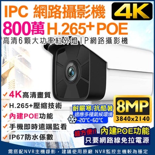 監視器 4K 8MP 800萬高畫質 8MP POE 網路攝影機 紅外線夜視