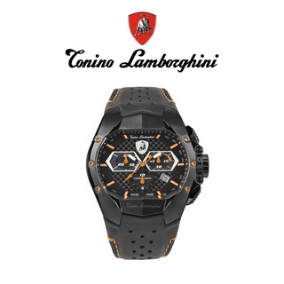 【WANgT】Tonino Lamborghini藍寶堅尼 黑橘卡夢紋三眼計時手錶禮盒(T9GB)