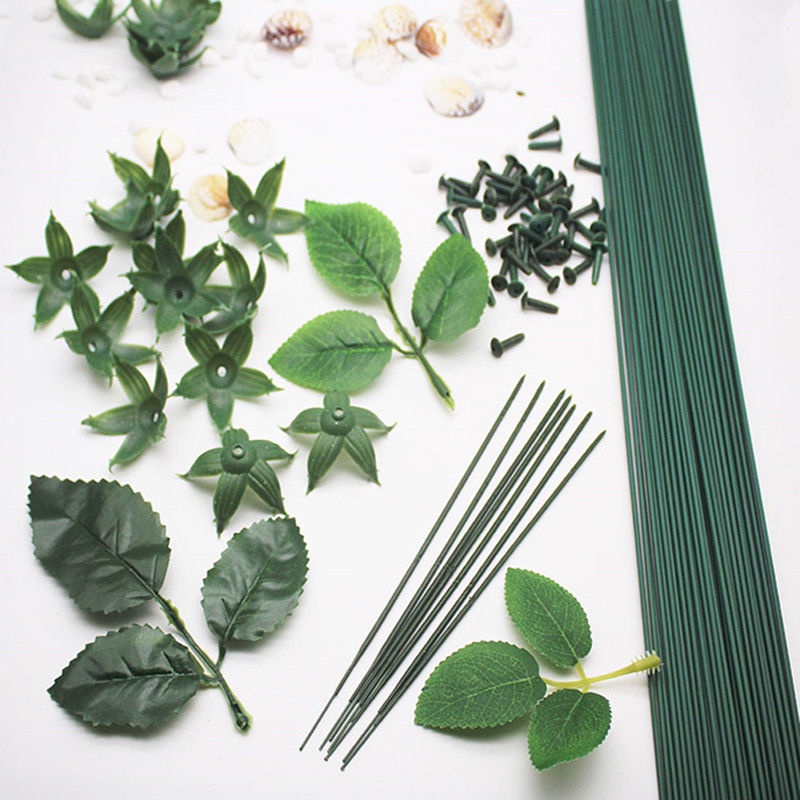 手工創作diy 假花玫瑰絲網花材料diy綠葉仿真2號花桿手工制作綠色花葉花托花萼 蝦皮購物