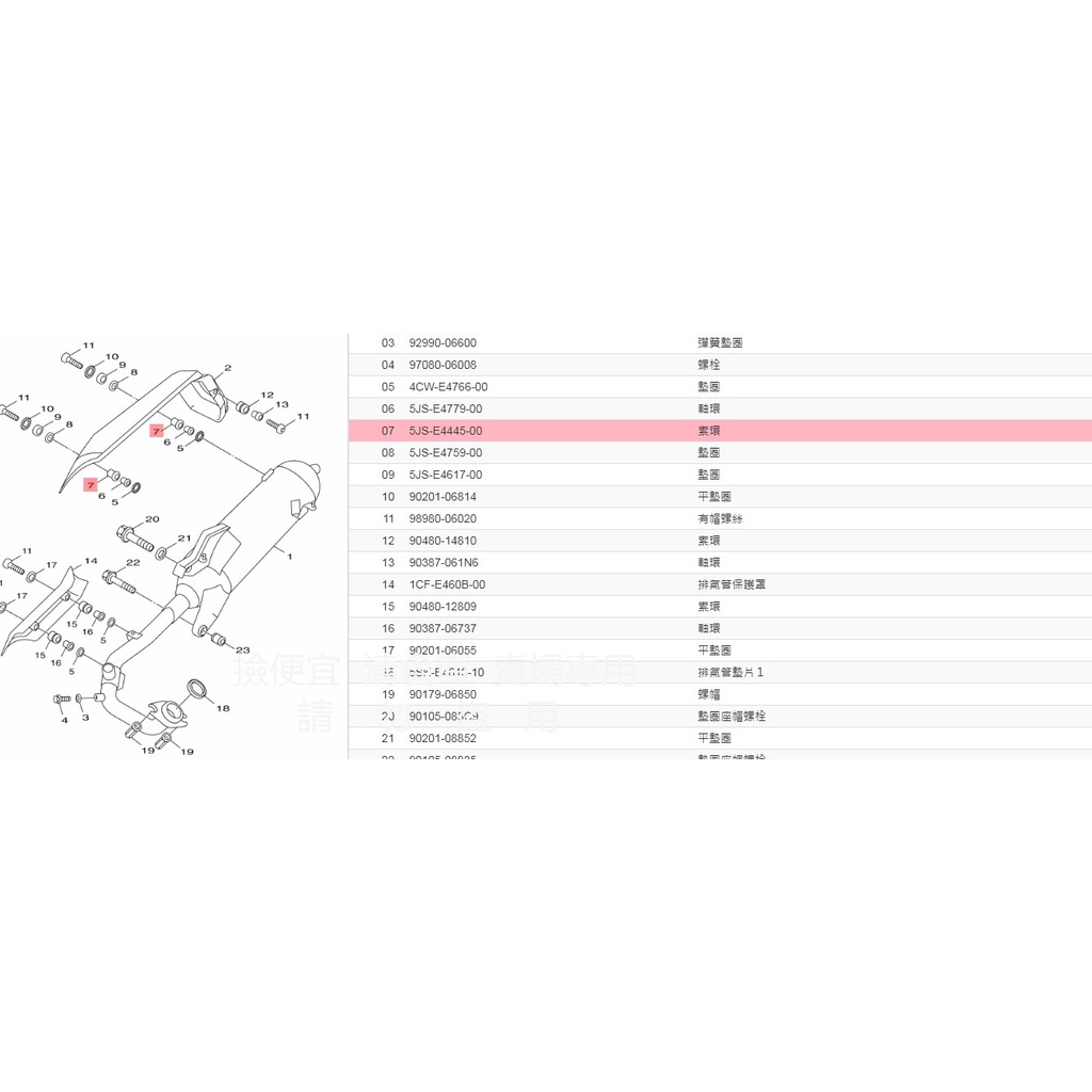 撿便宜 料號 5JS-E4445-00 YAMAHA 山葉原廠索環 RS　CUXI　新勁戰　GTR　勁風光 排氣管護片索