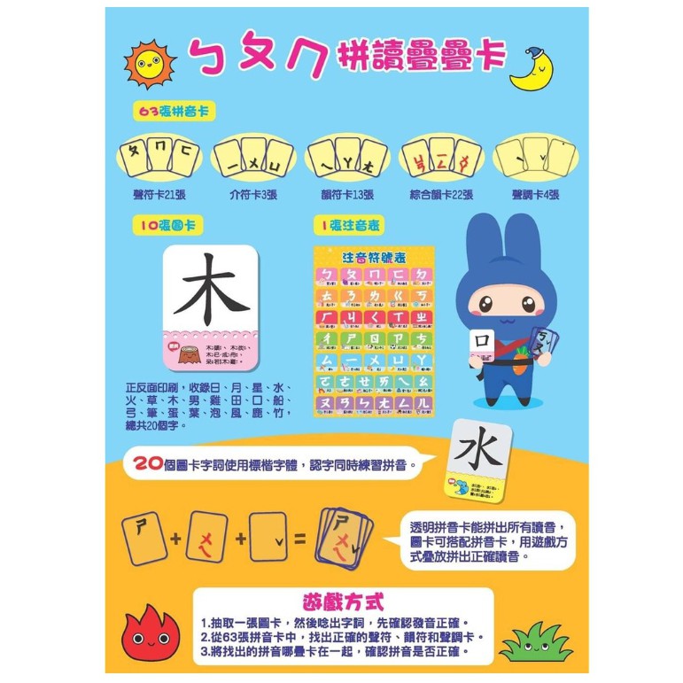 幼福 ㄅㄆㄇ拼讀疊疊卡 63張透明拼音卡 10張圖卡 1張注音符號表 鐵盒收納 蝦皮購物