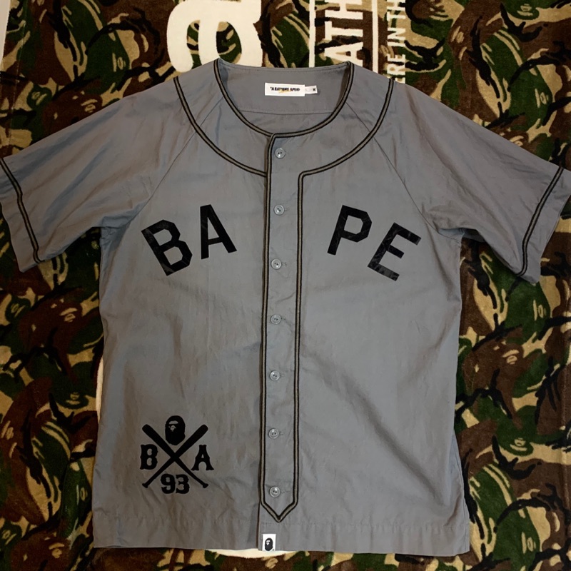 A bathing ape 棒球衫 Bape二手 Bape棒球衣 稀少 短袖襯衫 渲染絨布 bape鯊魚