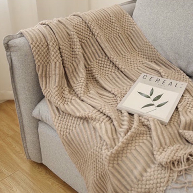 【TSM家居】現貨✅ins風 純色沙發毯 床裝飾毯 流蘇 針織 毯子 柔軟