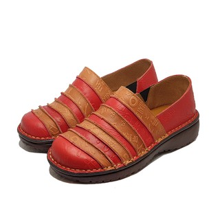 MIT台灣製 真皮縫線 懶人鞋 女包鞋 便鞋-520紅