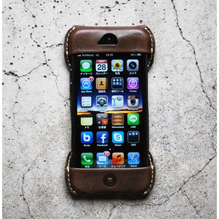 日本製 iPhone 5/5c 手工皮套 ROBERU 手機套 棕綠色