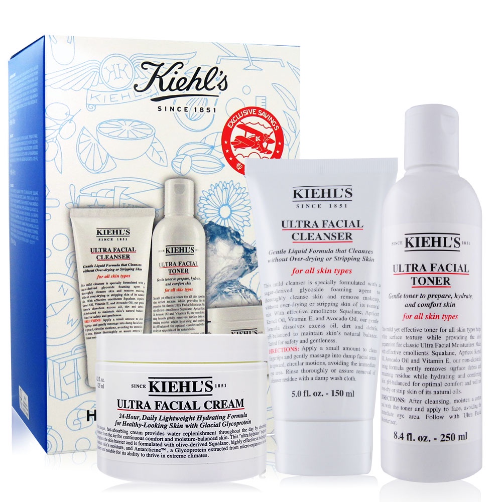 KIEHL'S 契爾氏 冰河保濕3步驟禮盒(冰河保濕潔面乳150ml+保濕霜125ml+機能水250ml)