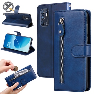 XICCI 適用於 OPPO Reno 6 5G/Reno 6 Pro 5G/Reno 5 5K 手機殼拉鍊錢包包卡槽翻