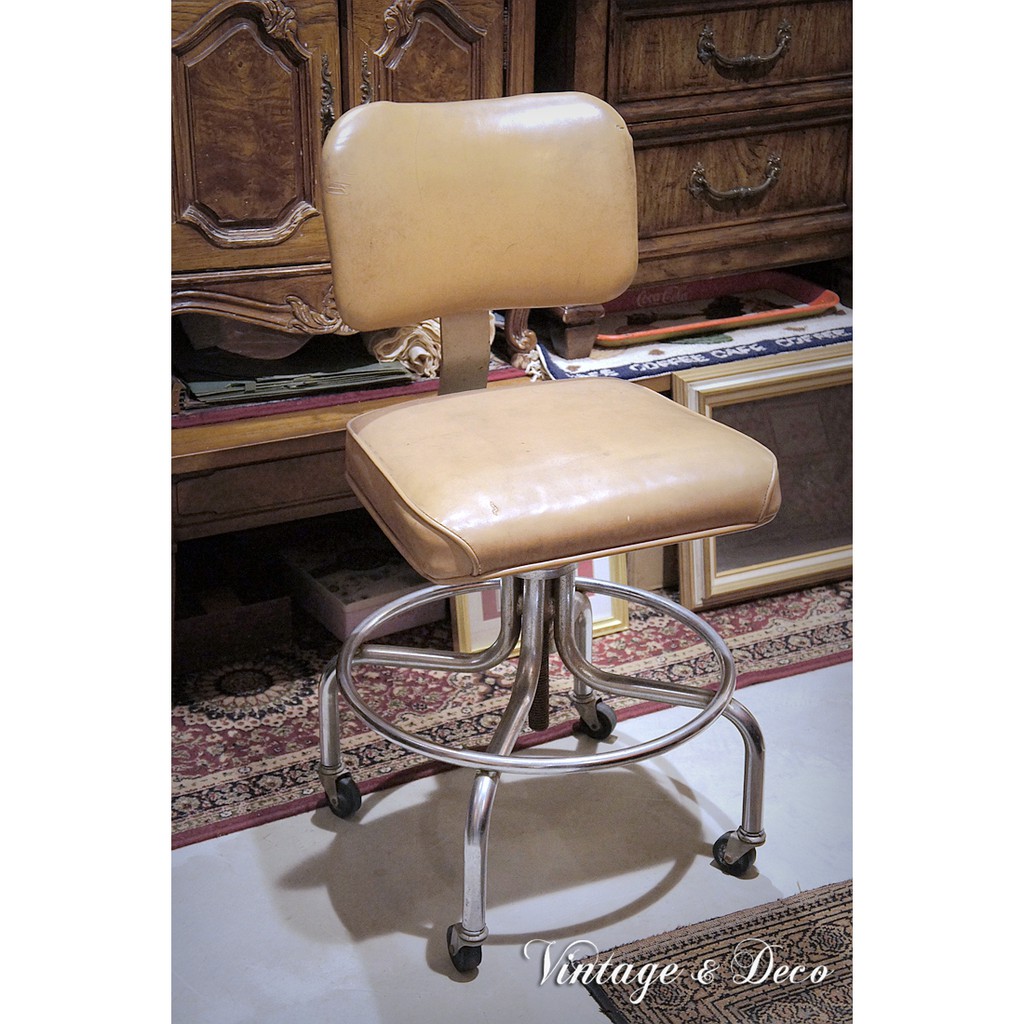 美國古董淺棕色旋轉椅 復古旋轉椅 辦公椅 [CHAIR-0189] 可當電腦椅 辦公椅 復古家具 古董傢俱