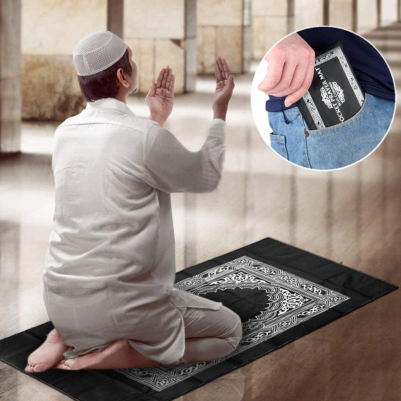穆斯林祈禱地毯滌綸便攜式編織墊簡單打印帶指南針袋旅行家用新型墊毯 100 * 60 厘米