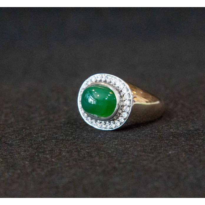 頂級綠玉髓蘇聯鑽戒指 男戒 銀台 珠寶 寶石 玉髓 飾品