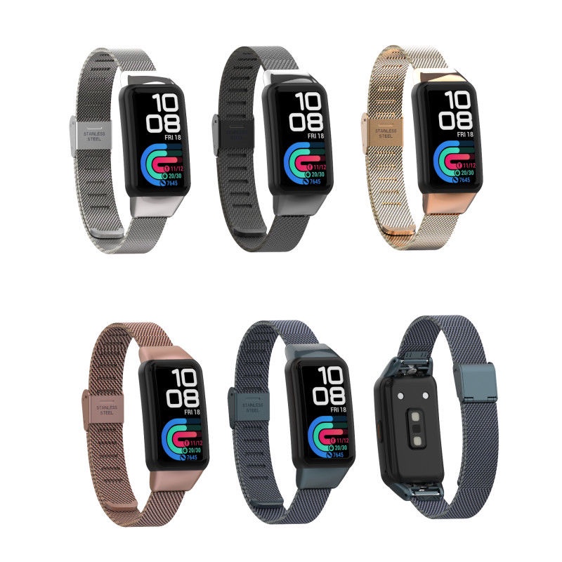 適用華為手環6錶帶金屬榮耀腕帶NFC版智能配件米蘭磁吸六替換帶