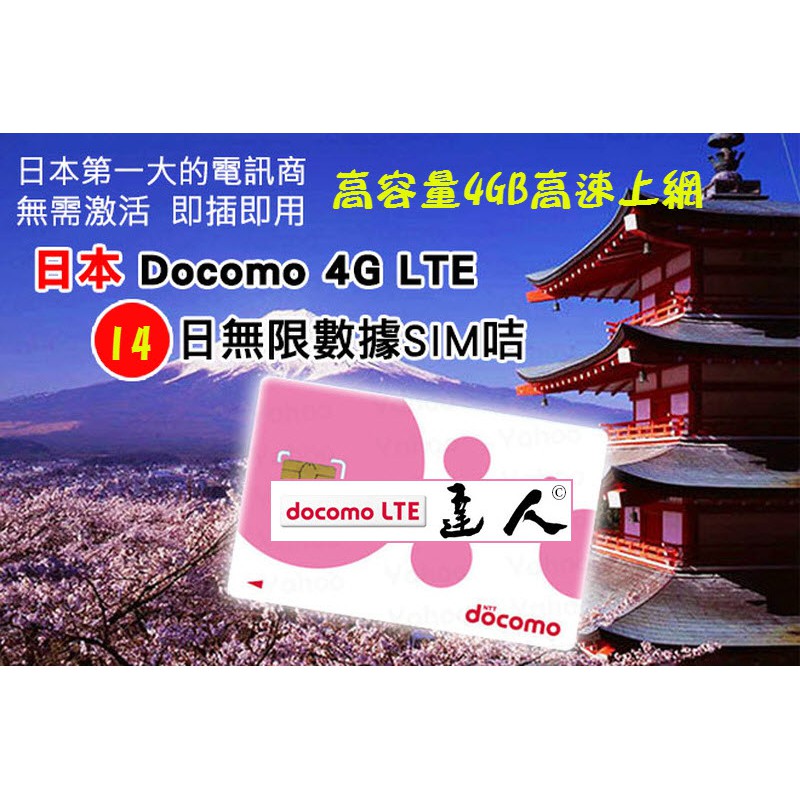 15天 吃到飽 日本DoCoMo Sim卡 無限流量吃到飽 日本上網卡 8GB高速4g上網 日本網卡sim卡 日本網路卡