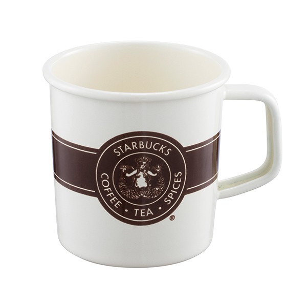 星巴克 starbucks 品牌創始琺瑯杯  經典 白咖啡色 復古 時尚 簡單實用 方便 安全無毒 買一送一卷