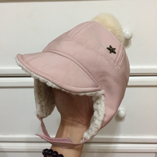 女童粉紅毛球星星飛行遮耳保暖毛帽