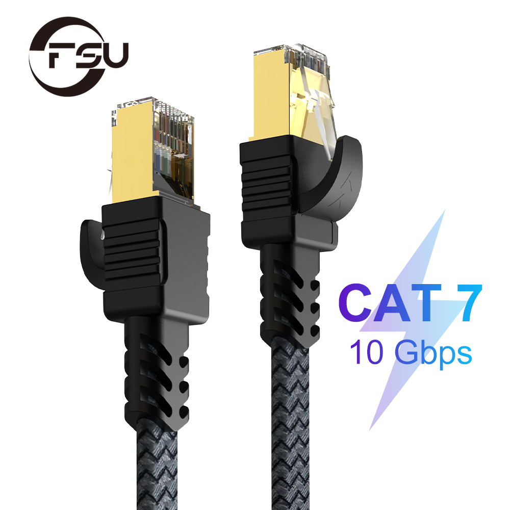 Fsu 15m 20m 30m Cat7 10Gbps 扁平以太網 Lan 電纜 UTP RJ45 編織網絡電纜,適用於