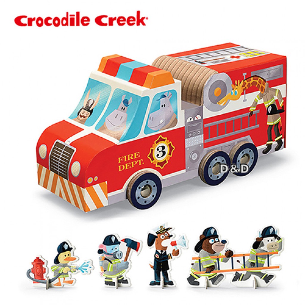 【美國Crocodile Creek】汽車造型拼圖玩樂組 - 消防局