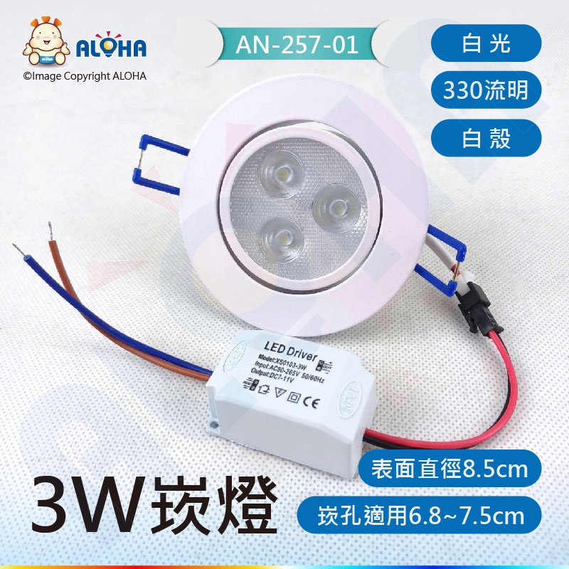 阿囉哈LED總匯_AN-257-01_3W 投射崁燈330流明-崁孔7.5cm_崁燈_木工_全電壓