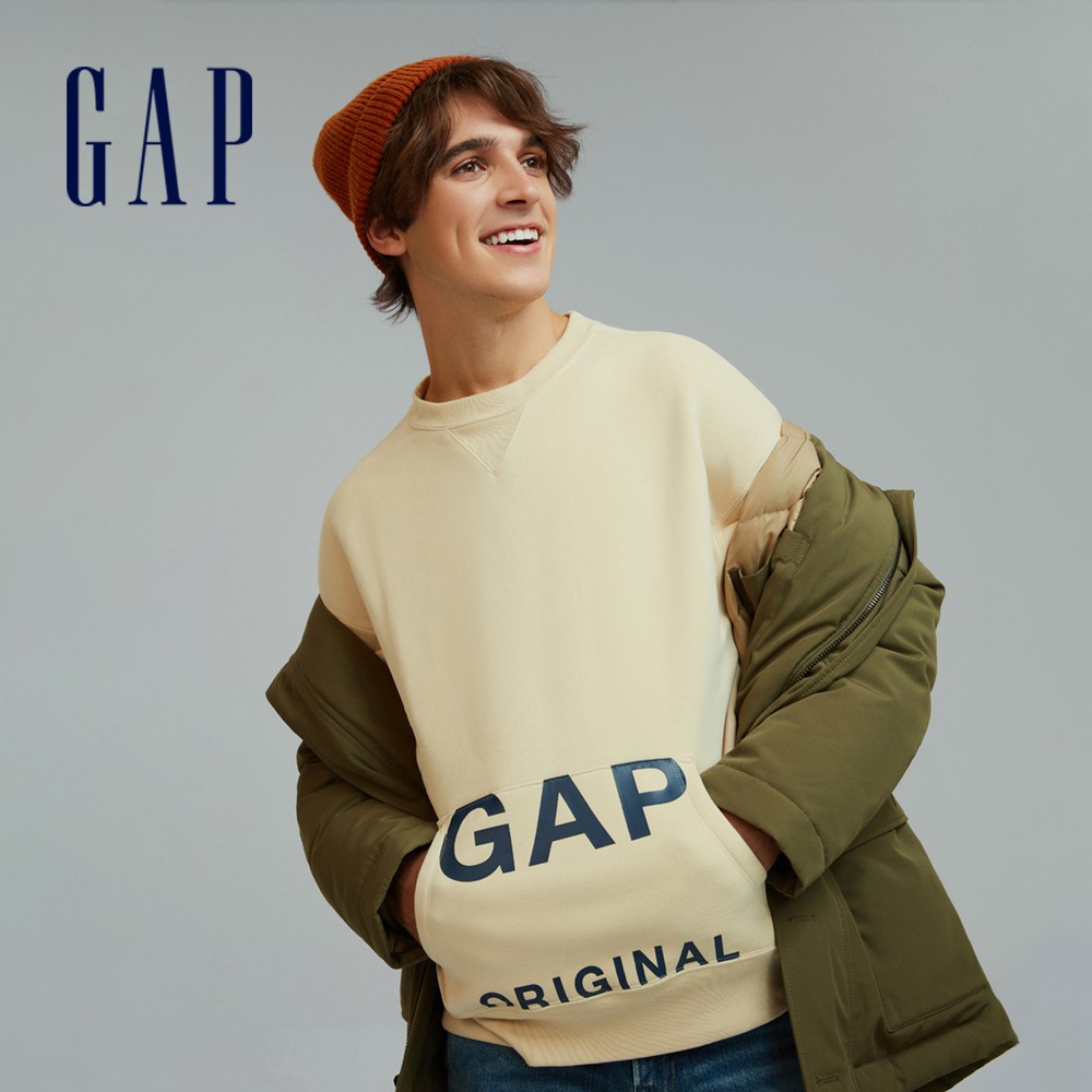 Gap 男裝 Logo大學T 碳素軟磨系列-暖杏色(627531)