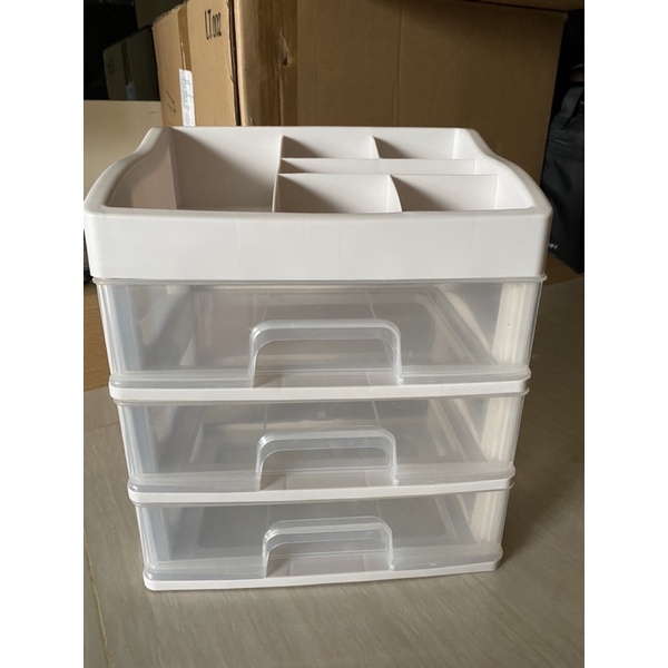 二手-桌面抽屜式收納盒 多格整理盒 透明抽屜式 三層收納