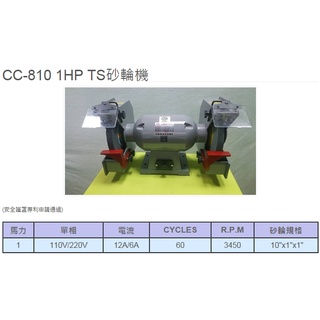 成昌電機社 〔元寶牌〕CC-810 1HP透過TS認證 桌上型砂輪機 安全護罩申請專利-隨貨附TS認證書 （含稅價）