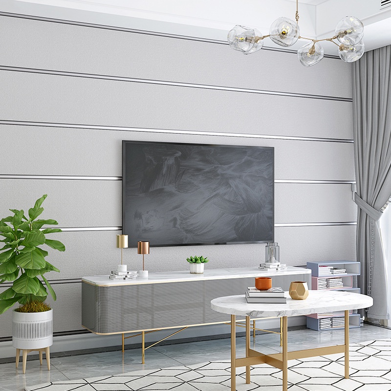 三維壁紙9.5m牆壁畫紙板客廳臥室裝飾北歐奢華優雅現代白咖啡灰金條紋幾何大號家居設計裝飾裝飾stic