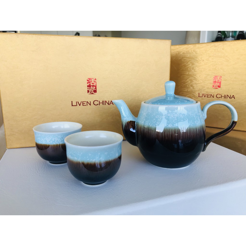 乾唐軒活瓷 - 淺藍雪晶茶具套組 1壺2杯 (適合當送禮物)