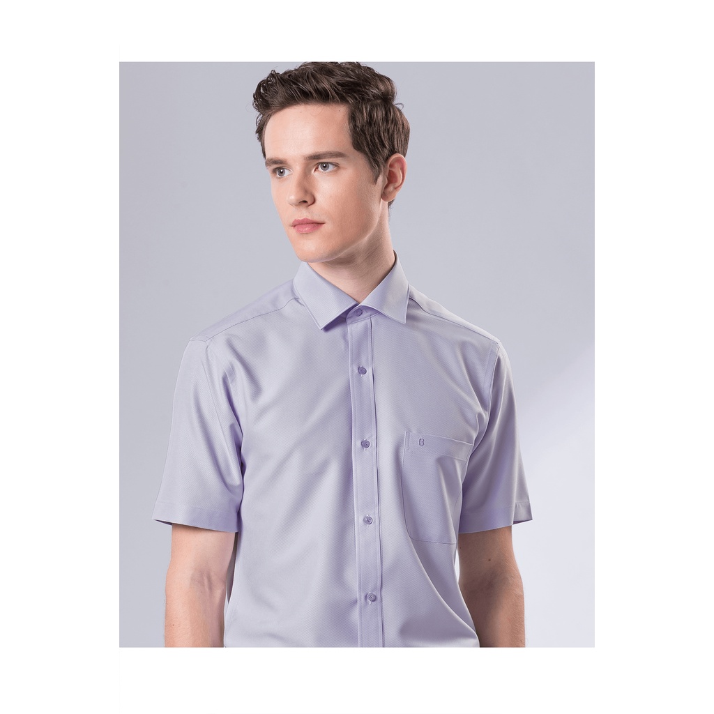 【羅德貝爾】紫色單斜紋短袖修身襯衫 / 抗皺 吸濕排汗