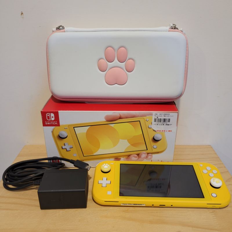 【H.N】二手 現貨 Switch Lite 黃色主機 貓爪保護殼 貓爪蘑菇頭 台灣公司貨 Nintendo 任天堂