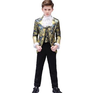 維多利亞王子國王角色扮演服裝兒童男孩正式禮服套裝高貴復古西裝外套宮廷夾克萬聖節兒童外套皇家